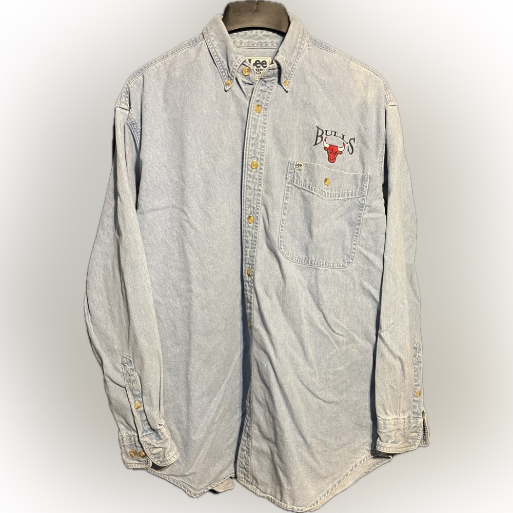 Vintage Chicago Bulls Lee Sport Denim Long Sleeve Button Down Shirt Sz Medium
